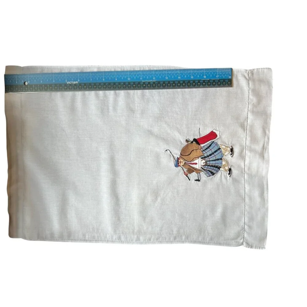 Set Of 2 Embroidered Kiltie Golfers White Tea Towels Golf Gift Decor Dad